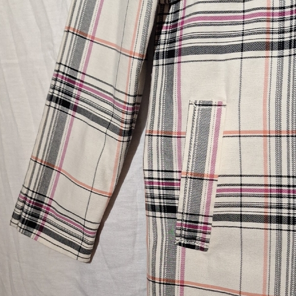 Cotton Plaid Coat, Lined, Black And Cream, Large Buttons, Merona, Sz 8, NWOT - Picture 6 of 14